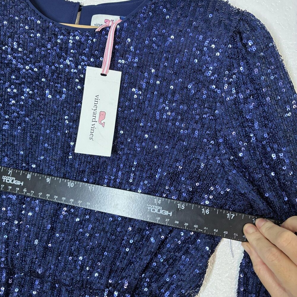 Vineyard Vines Dress Girls L Blue Sequin Fit & Flare Tiered Long Sleeve Party - Picture 5 of 16